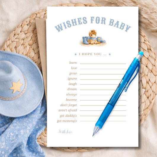 Blue Little Cowboy Wishes For Babies Advice Card