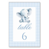 Blue Little Elephant Bow Baby Shower Table Numbers テーブルナンバー (正面)