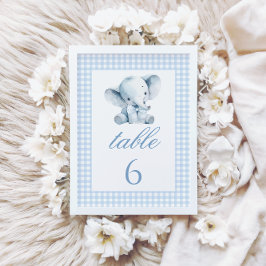 Blue Little Elephant Bow Baby Shower Table Numbers テーブルナンバー
