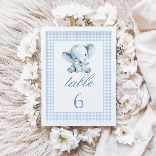 Blue Little Elephant Bow Baby Shower Table Numbers テーブルナンバー