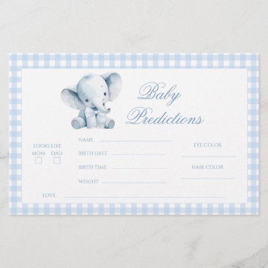 Blue Little Elephant Peanut Bow Baby Predictions 便箋 (正面)