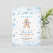 Blue Little Man Snowflakes Gingerbread Baby Shower 招待状 (スタンド正面)