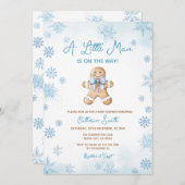 Blue Little Man Snowflakes Gingerbread Baby Shower 招待状 (正面/裏面)