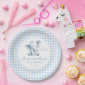 Blue Little Peanut Elephant Bow Baby Boy Shower ペーパープレート (パーティー)