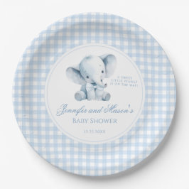 Blue Little Peanut Elephant Bow Baby Boy Shower ペーパープレート