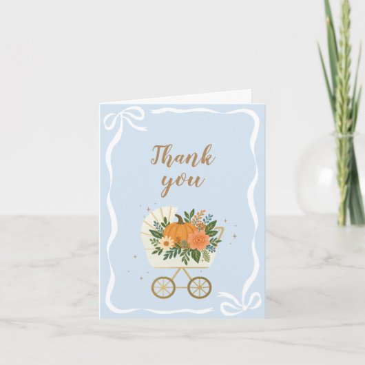 Blue Little Pumpkin Baby Shower サンキューカード (正面)
