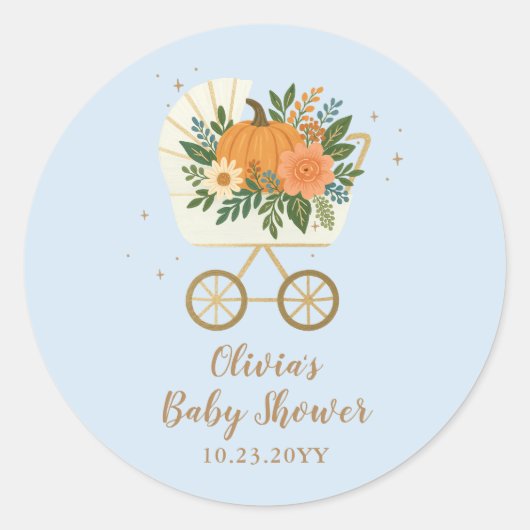 Blue Little Pumpkin Baby Shower Round Sticker Fall ラウンドシール (正面)