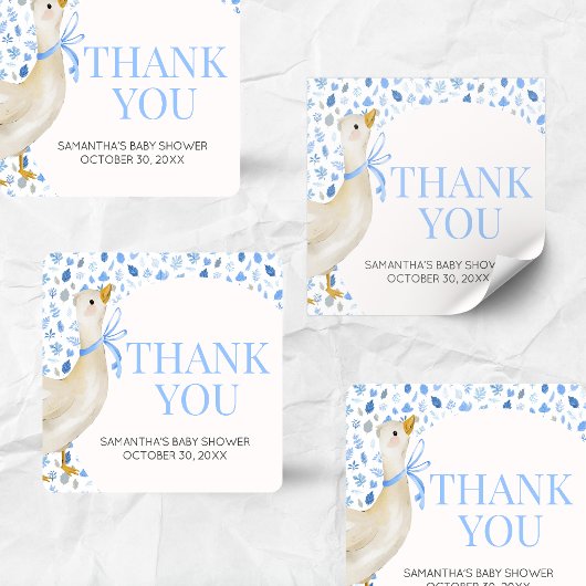 Blue Little Silly Goose Baby Shower スクエアシール