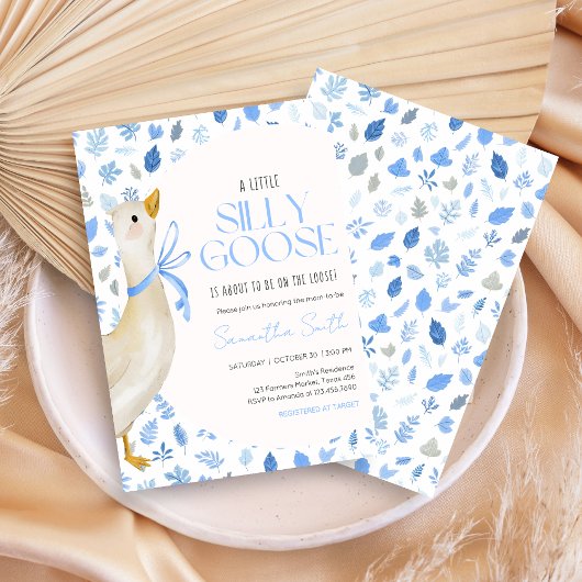 Blue Little Silly Goose Baby Shower 招待状