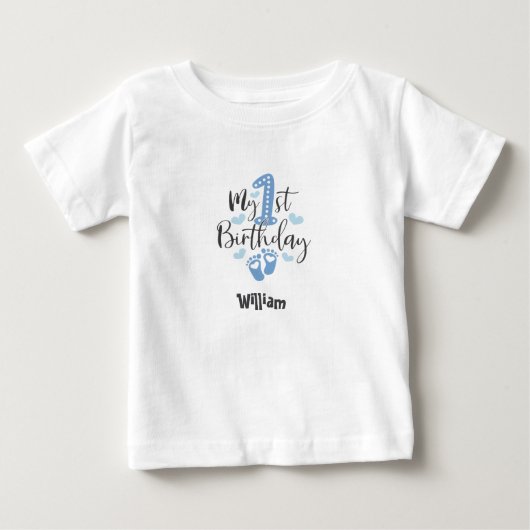 Blue Little Steps First Birthday Baby T-Shirt ベビーTシャツ (正面)