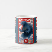Blue Lizard Monster Monogram Bold Retro Fun Cool コーヒーマグカップ (中央)