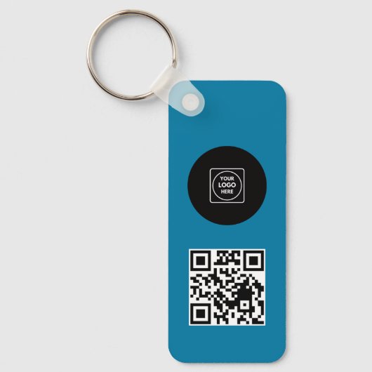 Blue Logo QR Code Business Branding Promo Keychain キーホルダー (正面)