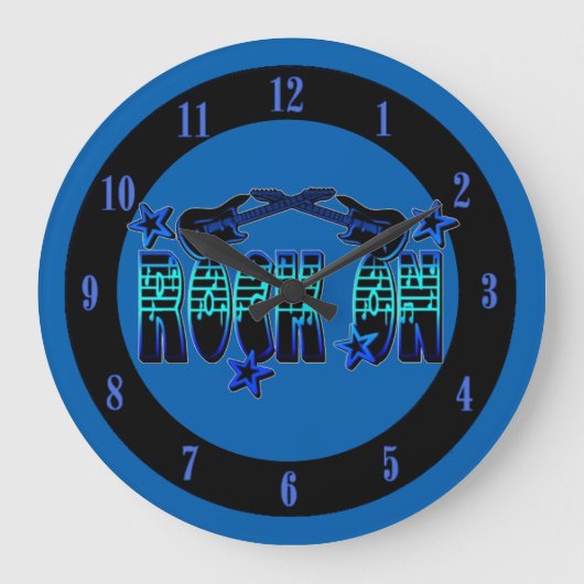 Blue Logo Rock On Guitars & Stars Wall Clock ラージ壁時計 (正面)