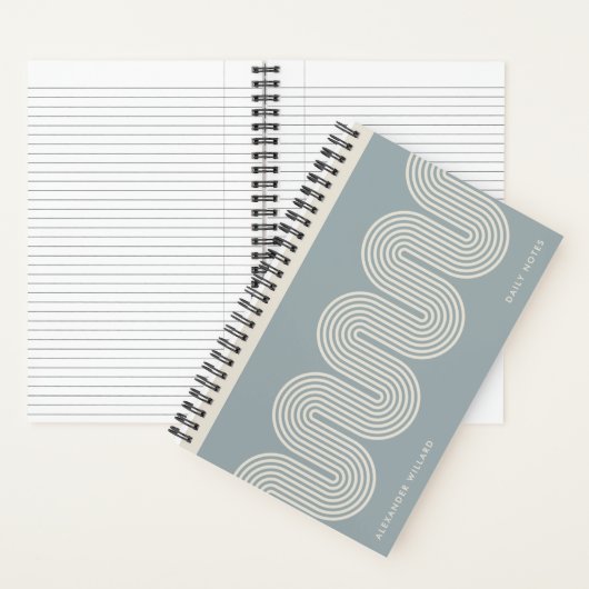Blue Lombard Wavy Lines Modern Custom Notebook ノートブック (内側)