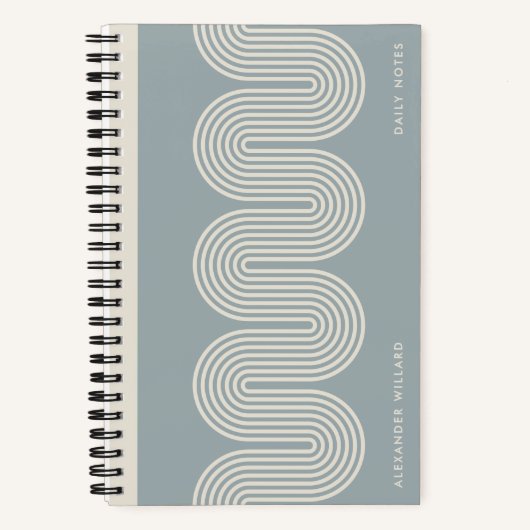 Blue Lombard Wavy Lines Modern Custom Notebook ノートブック (正面)