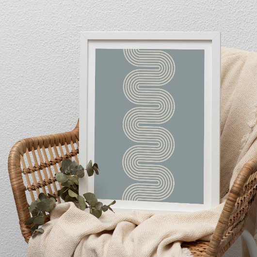 Blue Lombard Wavy Lines Modern Minimal Art Print ポスター