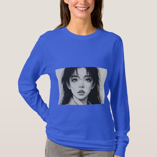 Blue Long Sleeve T-Shirt with Black and White Arti Tシャツ (正面)