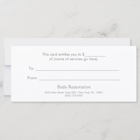 Blue Lotus健康とウェルネスのギフト証明書 (裏面)