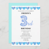 Blue Loveハート3rdバースデーフォト 招待状 (正面/裏面)