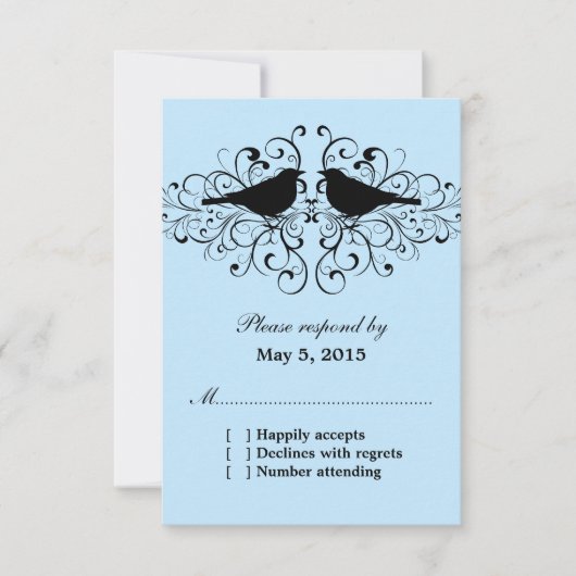 Blue Love Bird Swirls応答カード 出欠カード (正面)