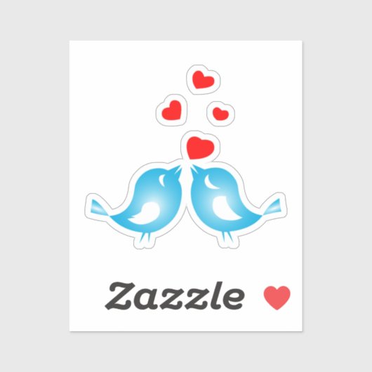 Blue Love Birds Red Hearts シール (シート)