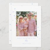 Blue Love Hearts Happy Valentine's Day Photo Card シーズンカード (正面/裏面)