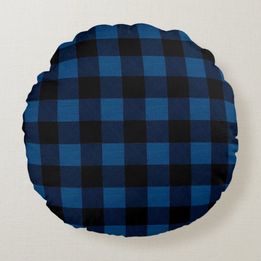 Blue Lumberjack Plaid ラウンドクッション (正面)
