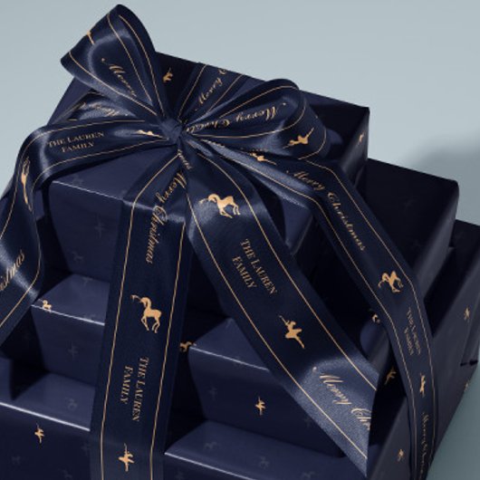 Blue luxury Christmas personalized ribbon サテンリボン