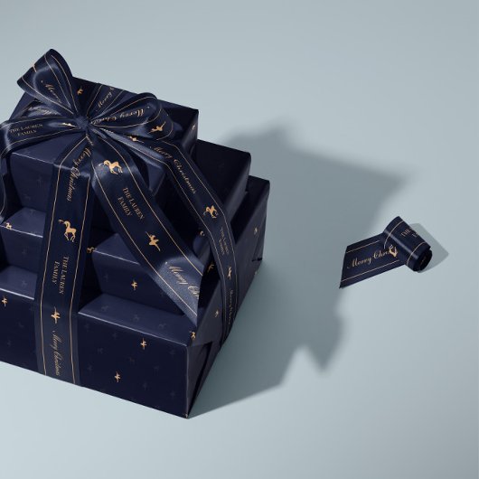 Blue luxury Christmas personalized ribbon サテンリボン
