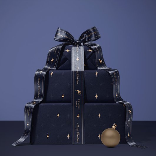 Blue luxury Christmas personalized ribbon サテンリボン