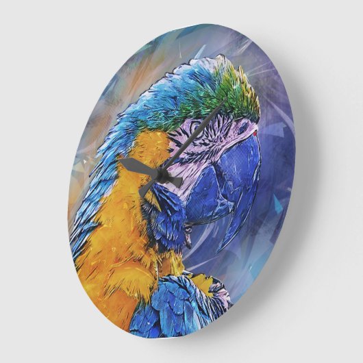 Blue Macaw Parrot ラージ壁時計 (傾斜)