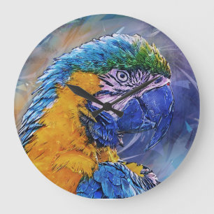 Blue Macaw Parrot ラージ壁時計