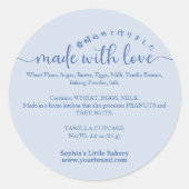 Blue Made with Love Script Ingredient Bakery ラウンドシール (正面)