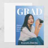 Blue Magazine Graduation Announcement Card 招待状 (正面/裏面)