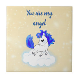 Blue Magical and funny little unicorn タイル