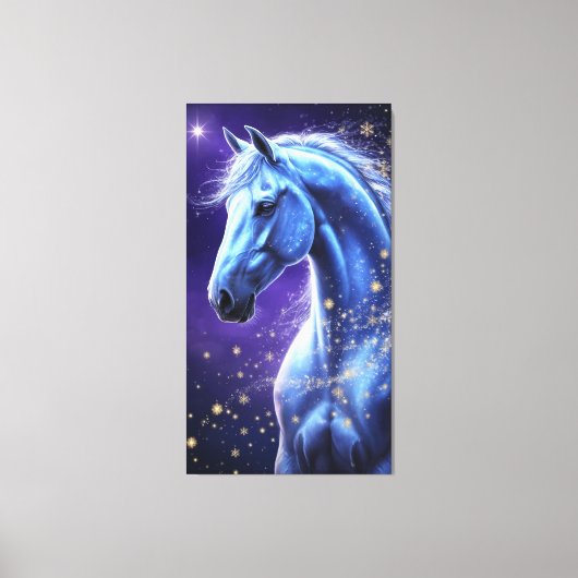 Blue Magical Horse Under Starry Night Sky キャンバスプリント (正面)