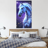 Blue Magical Horse Under Starry Night Sky キャンバスプリント (インサイチュ (寝室))