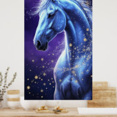 Blue Magical Horse Under Starry Night Sky ポスター (キッチン)