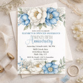 Blue Magnolia and Peony 25th Wedding Anniversary 招待状