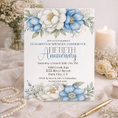 Blue Magnolia and Peony 50th Wedding Anniversary 招待状