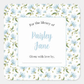 Blue Magnolias baby shower bookplate sticker スクエアシール (正面)