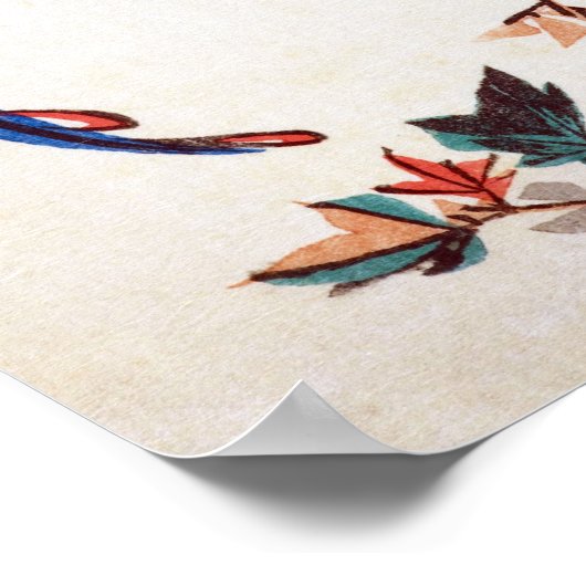 Blue Magpie on Maple Branch by Hiroshige ポスター (角)