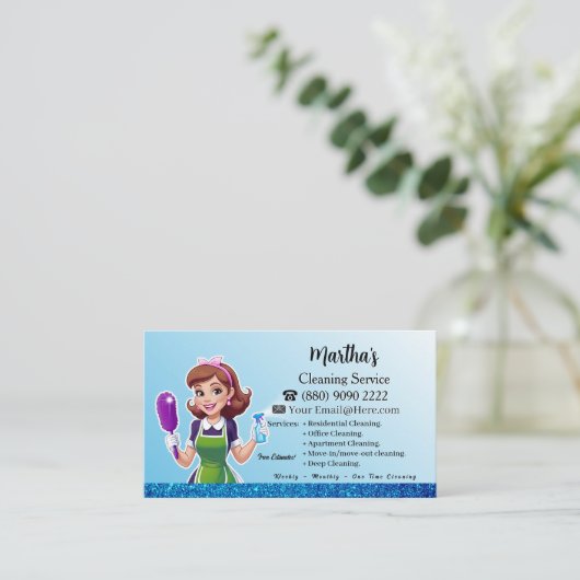 Blue Maid House Cleaning lady housekeeping Service 名刺 (スタンド正面)