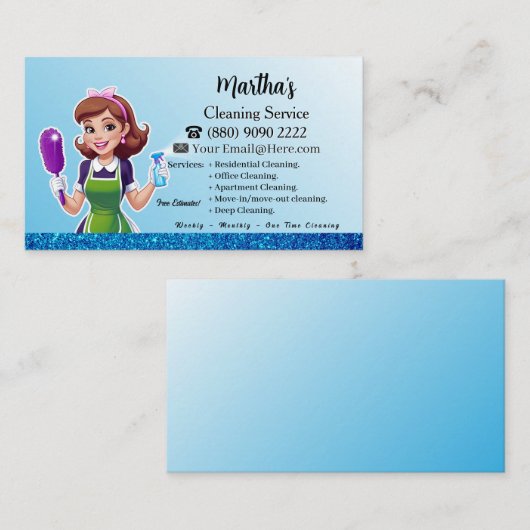 Blue Maid House Cleaning lady housekeeping Service 名刺 (正面/裏面)