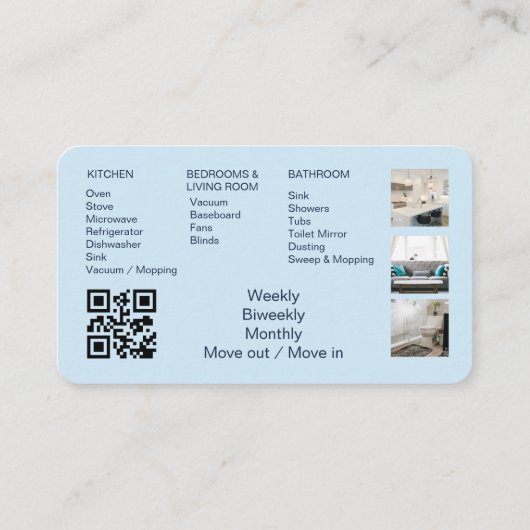 Blue Maid House Cleaning  QR Code Professional 名刺 (裏面)