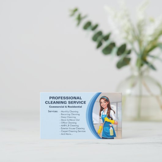 Blue Maid House Cleaning Services Janitorial Clean 名刺 (スタンド正面)
