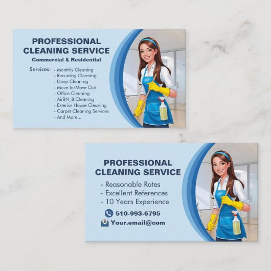 Blue Maid House Cleaning Services Janitorial Clean 名刺 (正面/裏面)