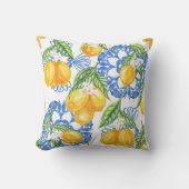 Blue Majolica Tile and Watercolor Lemons クッション (正面)