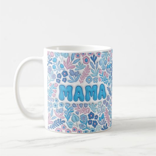 Blue Mama Boho Floral Pattern Mother's Day コーヒーマグカップ (左)