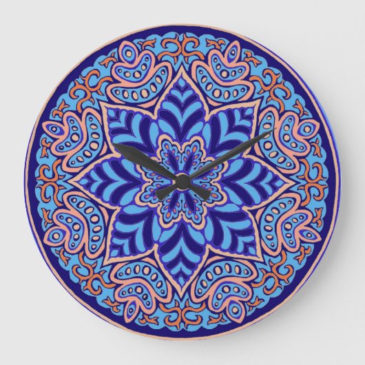 Blue Mandala Wall Clock ラージ壁時計 (正面)
